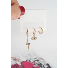 By Zeyna Aksesuar Kadın Seri Baget Zirkon Taşlı 3'lü Küpe Seti