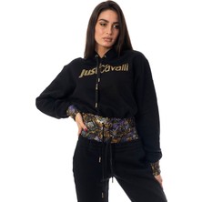 Just Cavalli Kapüşon Yaka Baskılı Siyah Kadın Sweatshırt 75Paı309