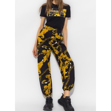 Versace Jeans Couture Bisiklet Yaka Baskılı Siyah Kadın T-Shirt 75HAHE01
