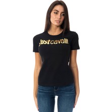 Just Cavalli Bisiklet Yaka Baskılı Siyah Kadın T-Shirt 75PAHT00