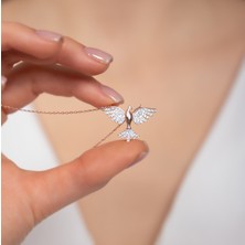 Hom Silver Jewelry 925 Ayar Gümüş Zirkon Taş Işlemeli Kuş Figürlü Kadın Kolye HSJ0012