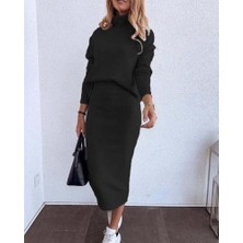 Tua Moda Kadın Uzun Kollu Balıkçı Yaka Şardonlu Ribana Etek/bluz Takım