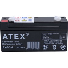 Go İthalat Atex Ax6-3.4 6 Volt - 3.4 Amper Yatık Akü (12.5X6X3CM) (2818)