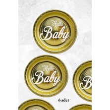 Pekshop Hello Baby Yazılı Altın Varaklı Metalize Tabak Baby Shower Doğum Odası Tabağı 6lı Paket