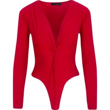 Rivus Burgu Detaylı Çıtçıtlı Body - Kırmızı