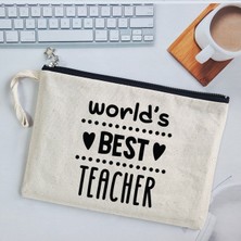 Pekshop Worlds Best Teacher Mottolu Öğretmenler Günü Hediyesi Astarlı Clutch Çanta
