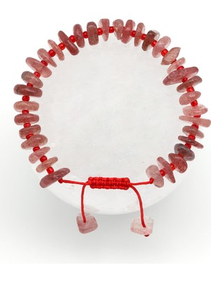 Alibaba Doğaltaş Çilek Kuvars Doğal Taş Makrome Örme Bileklik Şekilsiz Kesim