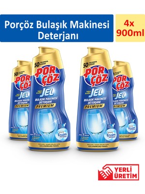 Porçöz 900 ml x 4 Adet Bulaşık Makinesi Deterjanı Enzim Teknolojisi ile Zorlu Kirler İçin