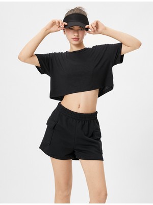 Koton Spor Tişört Crop Kısa Kollu Bisiklet Yaka
