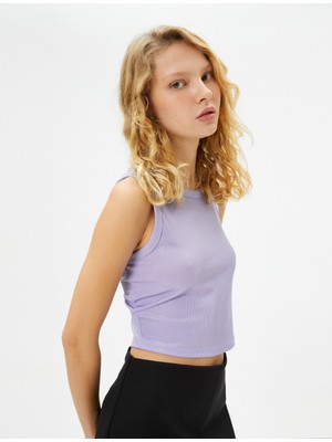 Koton Parlak Crop Atlet Bisiklet Yaka Kolsuz Slim Fit Ribanalı