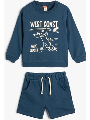 Koton Takım 2'li Şort Sweatshirt Köpek Baskılı Pamuklu