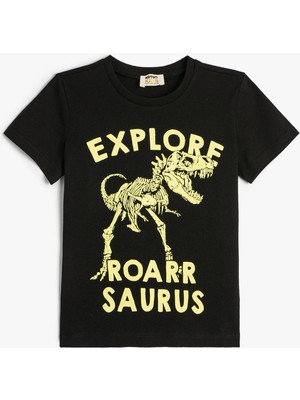 Koton Dinozorlu Tişört Kısa Kollu Bisiklet Yaka Pamuklu