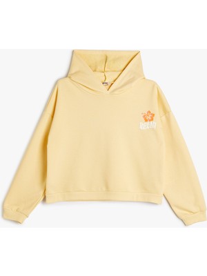 Koton Kapşonlu Crop Sweatshirt Uzun Kollu Baskı Detaylı