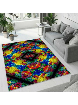 Colorix Carpet Dijital Baskı Dekoratif Kaymaz Taban Yıkanabilir Halı NO:1438