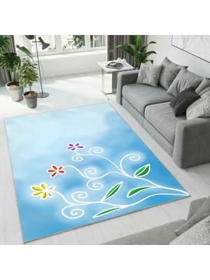 Colorix Carpet Dijital Baskı Dekoratif Kaymaz Taban Yıkanabilir Halı