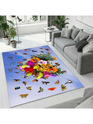 Colorix Carpet Dijital Baskı Dekoratif Kaymaz Taban Yıkanabilir Halı