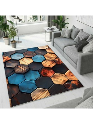 Colorix Carpet Dijital Baskı Dekoratif Kaymaz Taban Yıkanabilir Halı