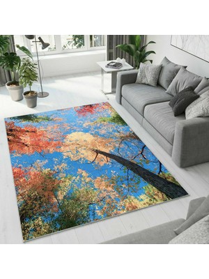 Colorix Carpet Dijital Baskı Dekoratif Kaymaz Taban Yıkanabilir Halı