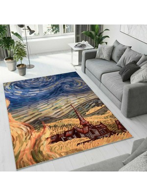 Colorix Carpet Dijital Baskı Dekoratif Kaymaz Taban Yıkanabilir Halı