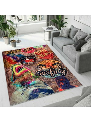 Colorix Carpet Dijital Baskı Dekoratif Kaymaz Taban Yıkanabilir Halı