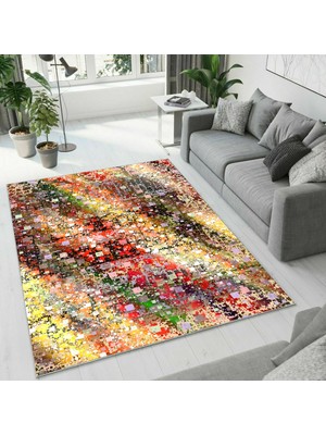 Colorix Carpet Dijital Baskı Dekoratif Kaymaz Taban Yıkanabilir Halı