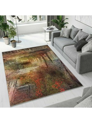 Colorix Carpet Dijital Baskı Dekoratif Kaymaz Taban Yıkanabilir Halı