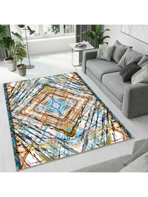 Colorix Carpet Dijital Baskı Dekoratif Kaymaz Taban Yıkanabilir Halı