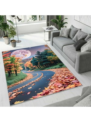 Colorix Carpet Dijital Baskı Dekoratif Kaymaz Taban Yıkanabilir Halı