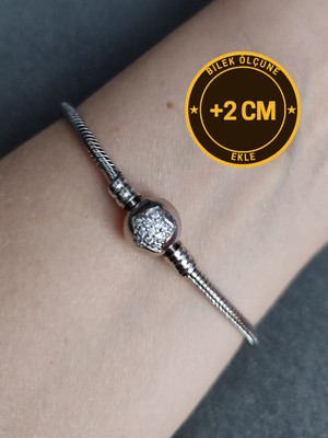 Stone Family Gümüş Renk Yuvarlak Taşlı Yıldız Klipsli Yılan Zincir Bileklik