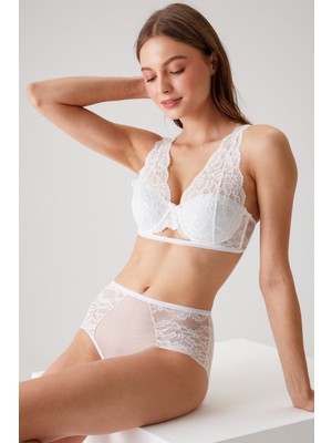Pierre Cardin Ekru 4840 Cenova Soft Push Up Dolgulu Dantelli Sütyen ve Yüksek Bel Külot Iç Çamaşır Takımı