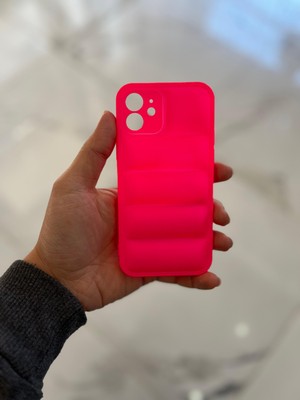 Eaksesuarnet Apple iPhone 12 Uyumlu Şişme Puffer Silikon Kılıf Şeker Pembe