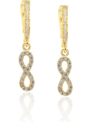 Midyat Nurtaş Gümüş Sonsuzluk Model Zirkon Taşlı Gold Kaplama Bayan Gümüş Küpe 201022740
