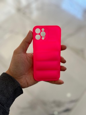 Eaksesuarnet Apple iPhone 12 Pro Uyumlu Şişme Puffer Silikon Kılıf Şeker Pembe