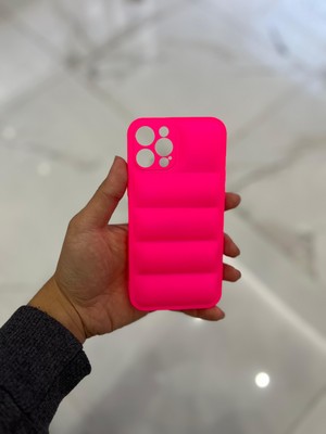 Eaksesuarnet Apple iPhone 12 Pro Max Uyumlu Şişme Puffer Silikon Kılıf Şeker Pembe