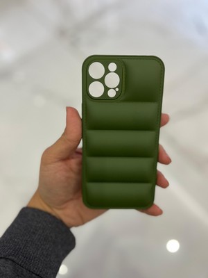 Eaksesuarnet Apple iPhone 12 Promax Uyumlu Şişme Puffer Silikon Kılıf Haki Yeşil