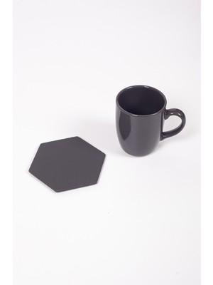 Turgut Office Antrasit Altıgen Deri Bardak Altlığı