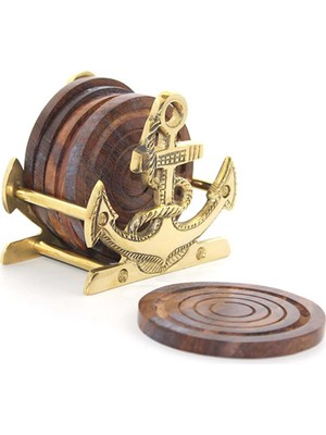 Authentic Denizci Pirinç Çapalı Ağaç Bardak Altı Seti 10CM