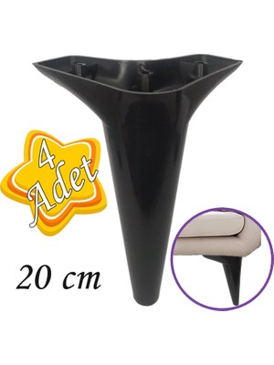 Glaswen 4 Adet Zelve 20 cm Siyah Lüx Mobilya Kanepe Sehpa Ünite Koltuk Ayağı Baza Ayak