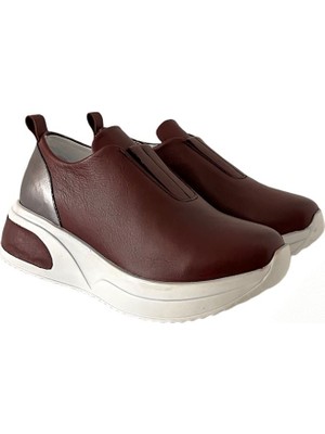 Saracshoes  Deri Bordo Lion Kadın Sneaker