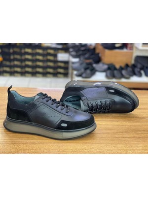 Marcomen 15431 Erkek Günlük Deri Şeffaf Ithal Taban Sneakers Ayakkabı Siyah