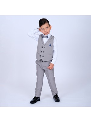 Merdia Kids Erkek Çocuk Takım Elbise Smokin 6 Düğmeli Şal Yaka Mendilli Yelek, Gömlek, Pantolon, Papyon