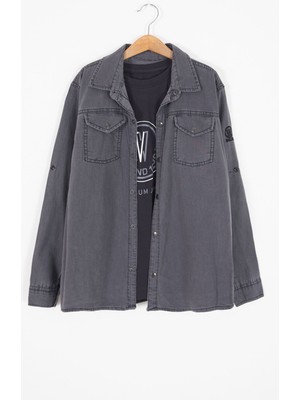 Wikiland Füme Yazı Baskılı Jean Gömlekli T-Shirt Erkek Çocuk 2li Takım 17569