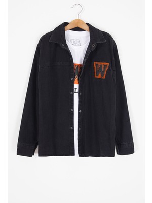 Wikiland Siyah Armalı Kot Ceketli T-Shirt Erkek Çocuk 2li Takım 17565