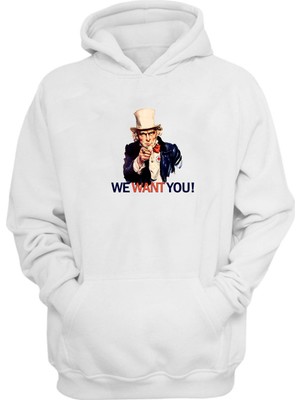 The Wert Unisex We Want You Baskılı Beyaz Normal Kalıp Şardonlu Kalın Sweatshirt