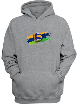 The Wert Unisex Plaj Voleybolu Spor Baskılı Gri Normal Kalıp Şardonlu Kalın Sweatshirt