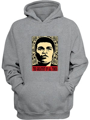 The Wert Unisex Muhammed Ali Baskılı Gri Normal Kalıp Şardonlu Kalın Sweatshirt