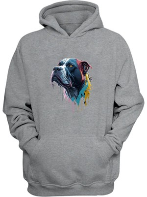 The Wert Unisex Renkli Dog Baskılı Gri Normal Kalıp Şardonlu Kalın Sweatshirt