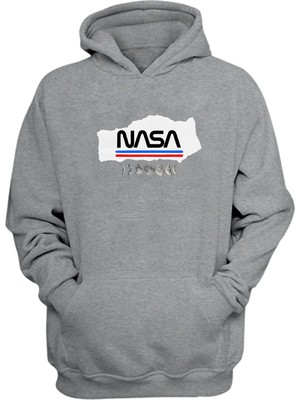 The Wert Unisex Nasa Ve Ay Baskılı Gri Normal Kalıp Şardonlu Kalın Sweatshirt
