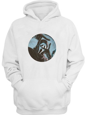The Wert Unisex Çığlık Maskesi Baskılı Beyaz Normal Kalıp Şardonlu Kalın Sweatshirt