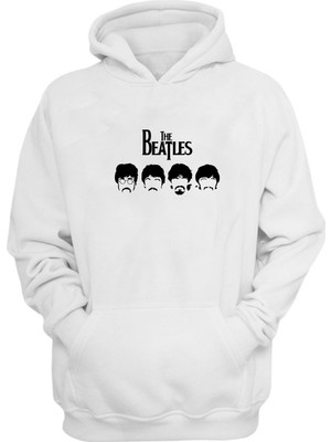 The Wert Unisex The Beatles Siluet Baskılı Beyaz Normal Kalıp Şardonlu Kalın Sweatshirt